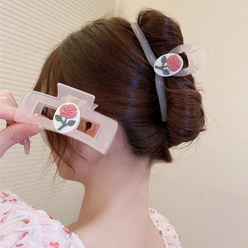 Hair Claw Elegant Rose Flower Hair Clips Barrette Crab Vintage Ponytail Clip Hair Accessories Tiara