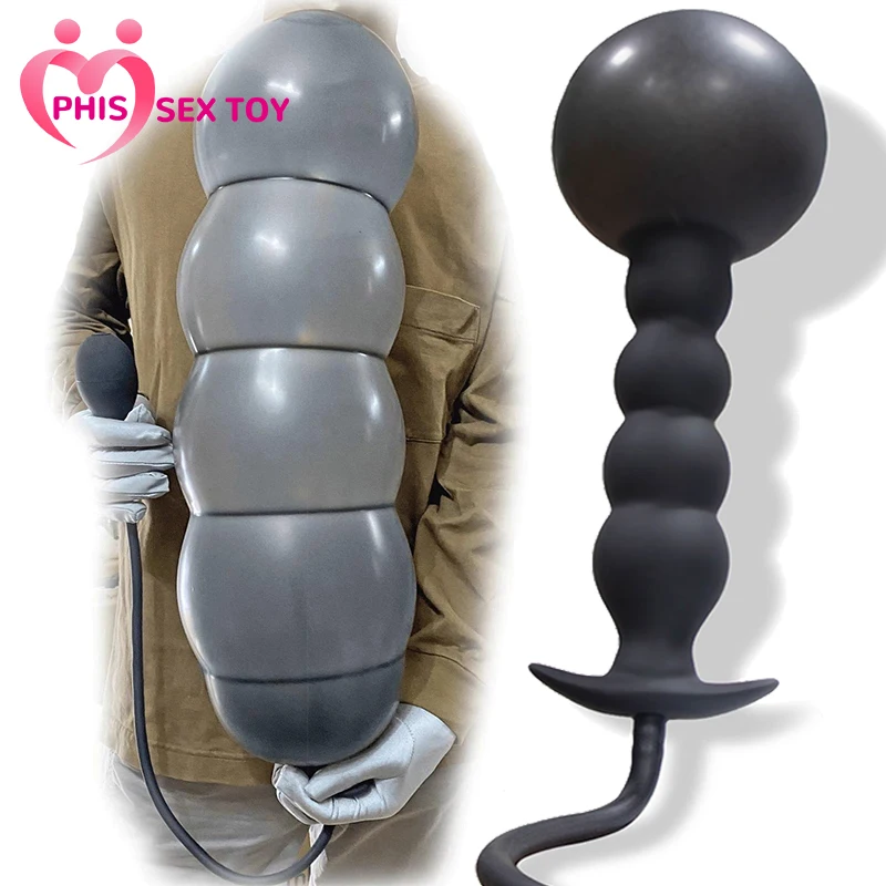 

IPHISI Expansion Inflatable Dildo Prostate Massage Anal Plug Dildo Pump with 5 Beads Silicone Huge Butt Plug Ass Dilator Anal