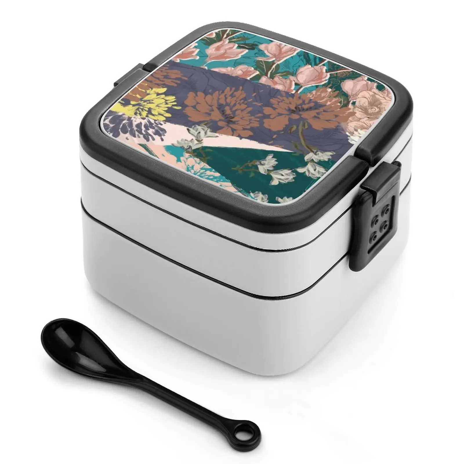 

Day Three Double Layer Bento Box Portable Container Pp Material Bento Box Flower Flowers Fauna Pattern Texture Feminine Woman