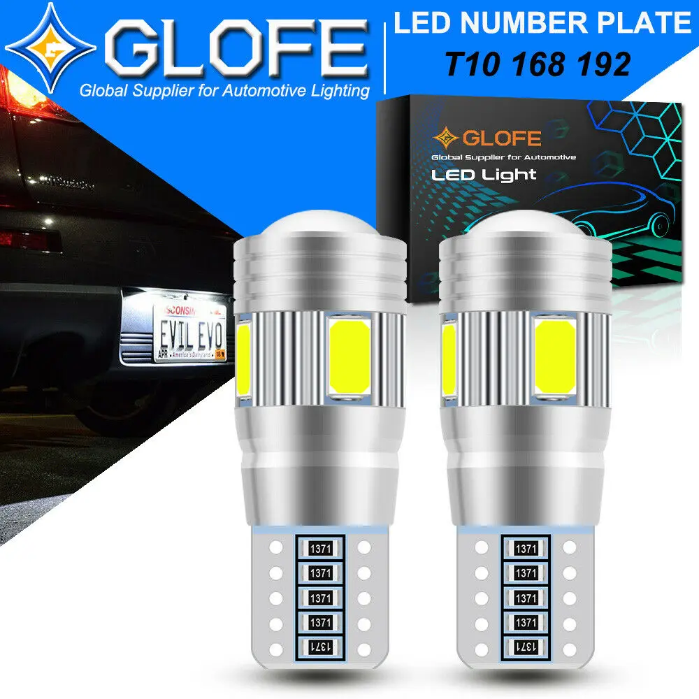 

2 шт., светодиодные лампы для внутреннего освещения Glofe 6000K T10 168 194 6Smd