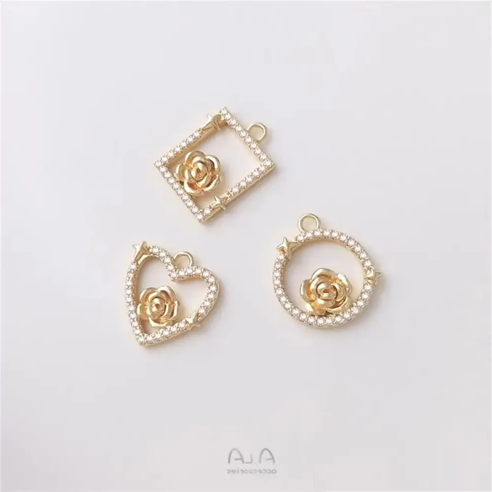 14 К позолоченное квадратное круглое сердце с цирконием геометрическая коробка