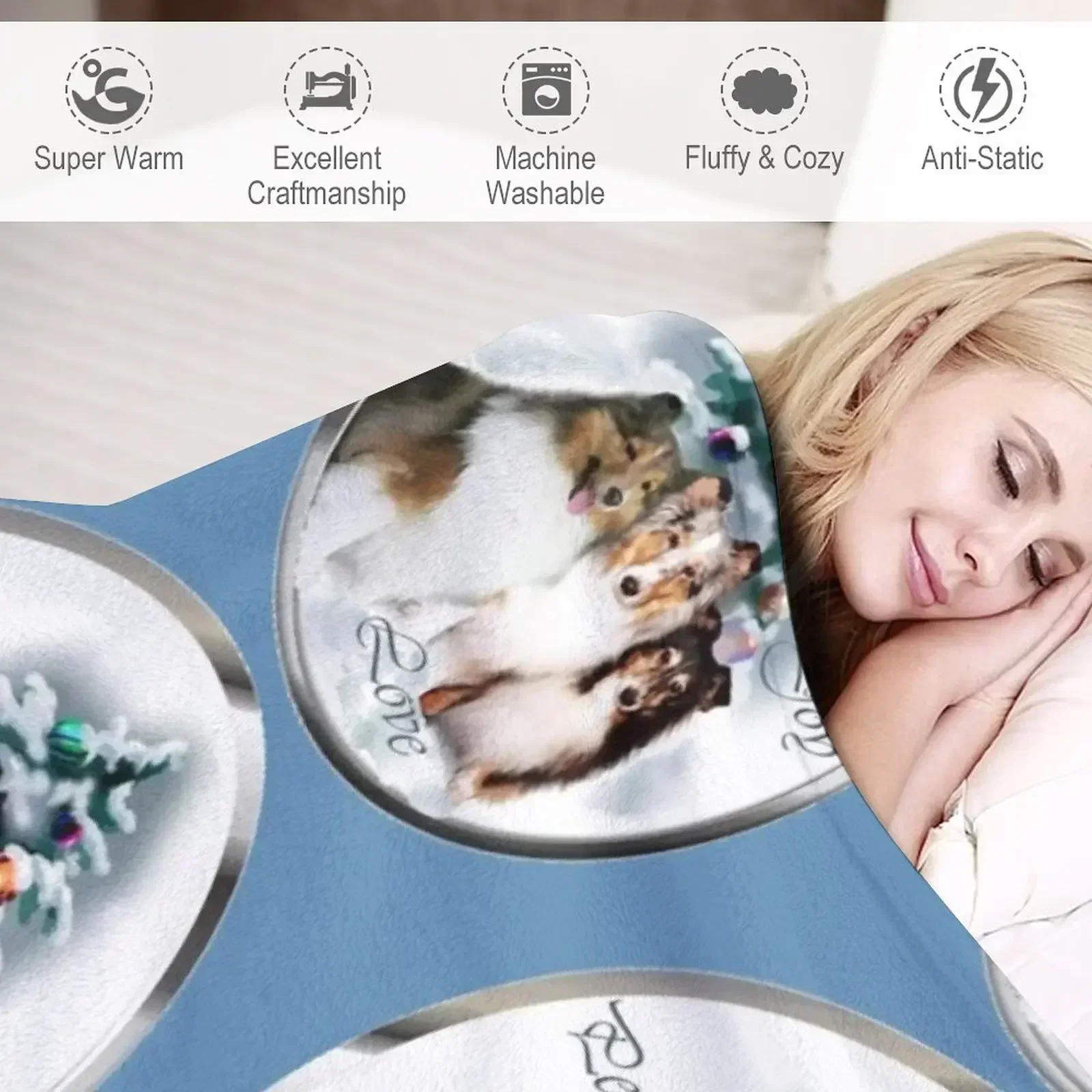 Шетландская овчарка Шелти рождественские подарки одеяло большое с ретро-ковдкой