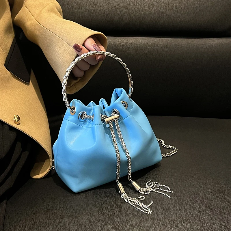 

Women Bucket Crossbody Bag Evening Party Clutches Storage Totes Luxury Tassels Design Shining Shoulder Bag Ladies Chain Handbag