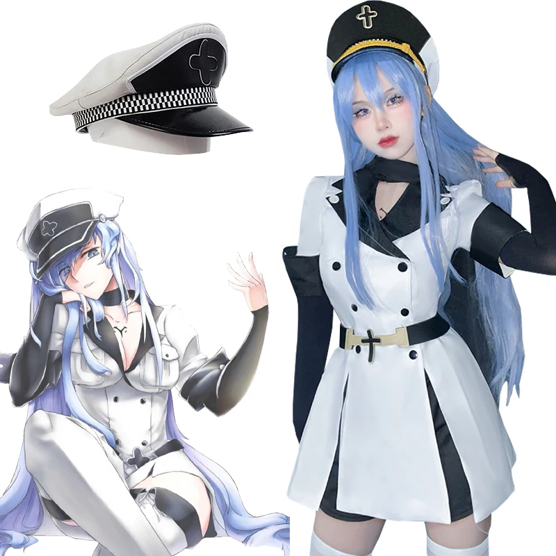 

Anime Akame Ga KILL Cosplay Esdeath Empire Cosplay Costume Uniform with Hat Blue Wig Halloween Party Cos for Women Girl