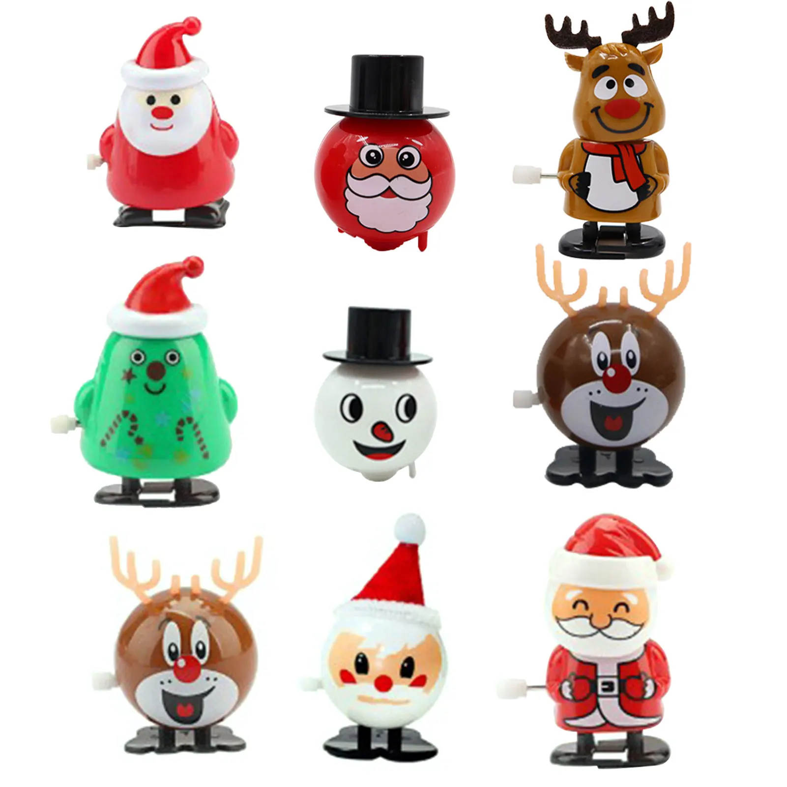 

9pcs Festival Christmas Ornament Mini Kids Adults Wind Up Toy Set Tree Deer Gift Baby Toy Easy To Carry Bookshelf Decor