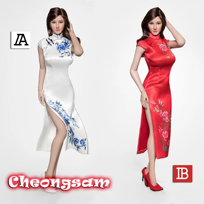 

ZYTOYS ZY5034 1/6 Women Soldier Blue and White Porcelain Roses Printed Cheongsam Underwear for 12 inch OB OD Action Figure Body