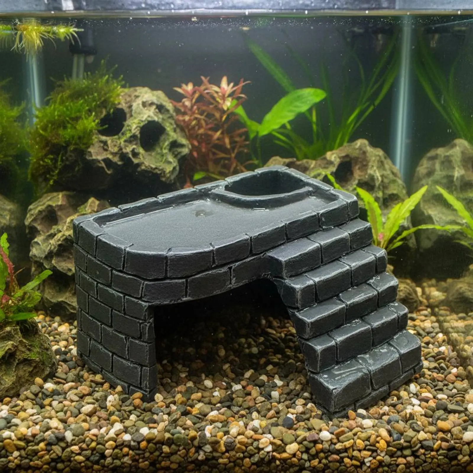 Фото Платформа для загара черепах, тяжелая, тонущая в воде, из полимерной смолы, декоративная платформа для амфибий, многофункциональный дизайн, пандус для лазания №1