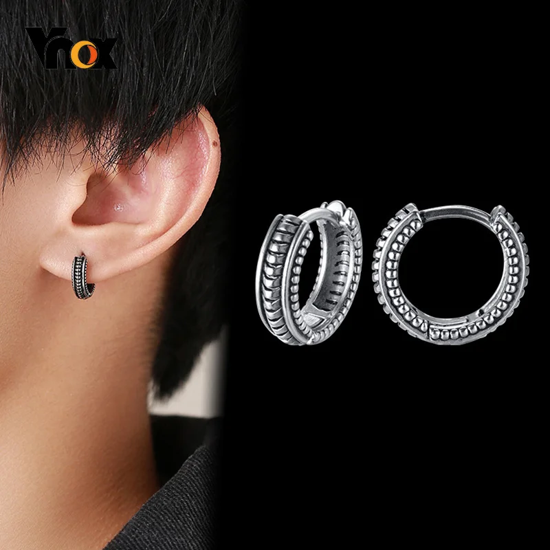 

Vnox Retro Punk Gearwheel Style Hoop Earrings for Men, Anti Allergy Stainless Steel Twisted Chain Ear Clip Male Accessory