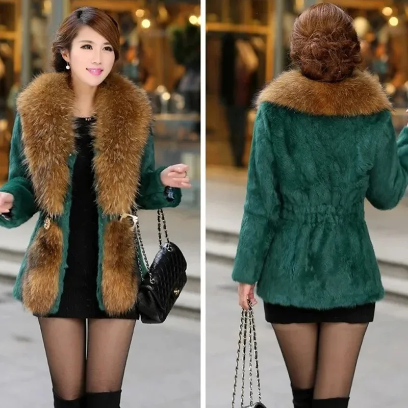 Windbreaker faux mink fur jacket woman winter 2022 ladies imitation fox wool collar coat korean fashion warm slim winter coats