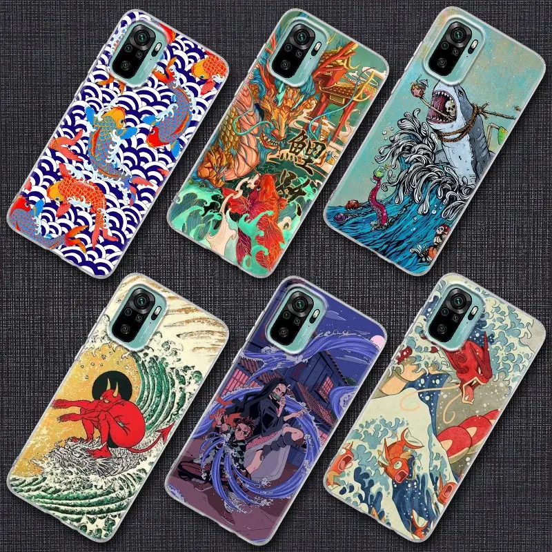 

Japanese Wave Dragon Anime Phone Case For Xiaomi Redmi Note 9s 8 11 9 10 Pro 10s 11s Note 9 s 8Pro K40 Cases Clear Cover Fundas