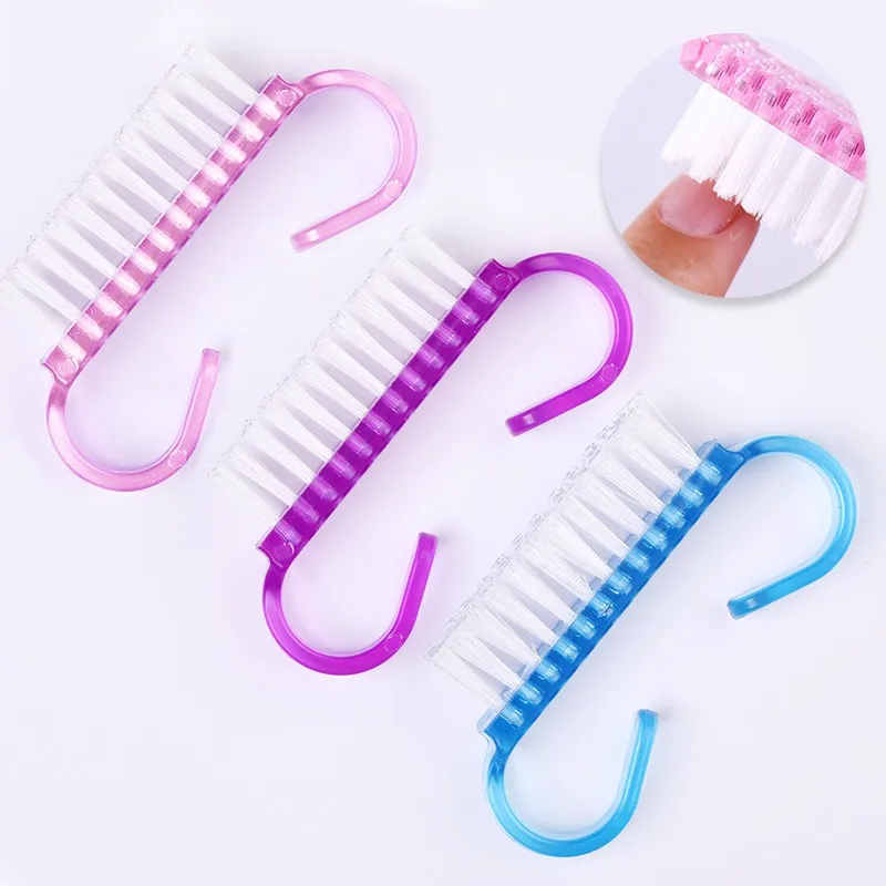 

10Pcs Acrylic Nail Brush Make Up Washing Nail Art Dust Remove Powder Clean Brush Cap Pedicure Manicure Cleaning Tools 3 Color