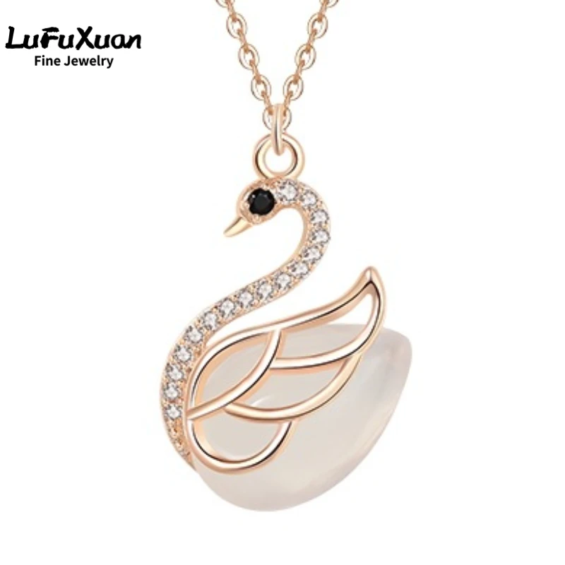 

LuFuXuan s925 sterling silver Hetian jade new ins style fashion swan necklace clavicle chain