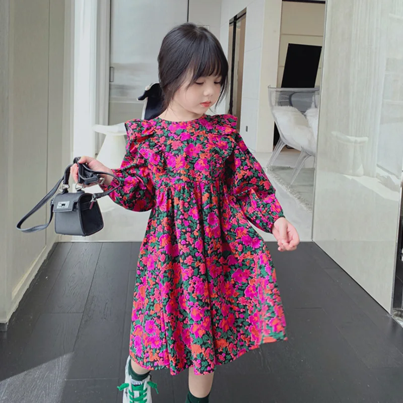 

Girls' skirts, flowers, long-sleeved dresses, princess dresses, 22 spring and autumn clothes,children's clothes, 3-8 years old