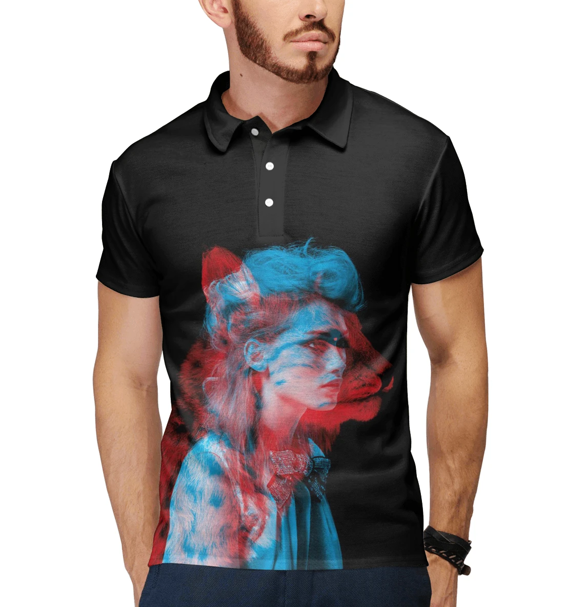 Футболка Поло Девушка кошка 3D Психоделика |