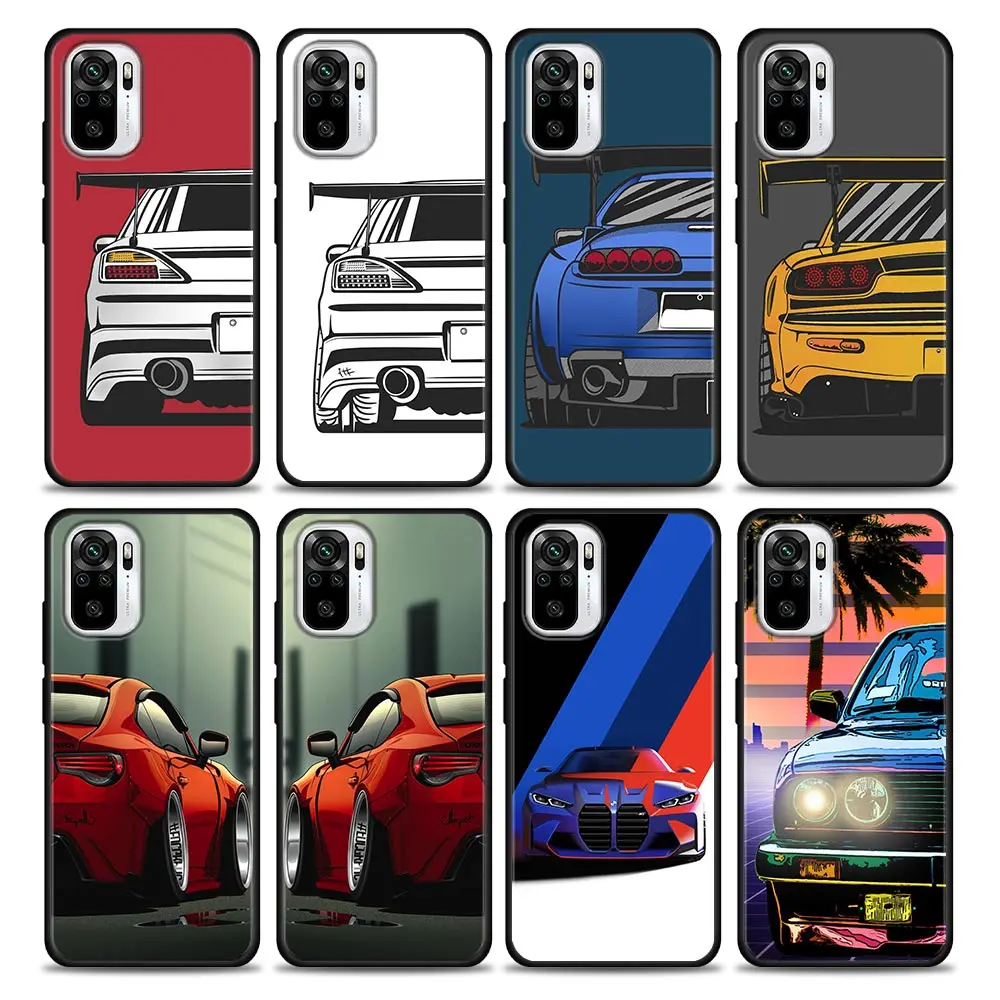 

JDM Sports Car M Male Silicone Phone Case For Xiaomi Redmi Note 9 9T 10 10s 11 11s 11E 9 8 7 Poco M3 M4 Pro 5G Black Cover Cases