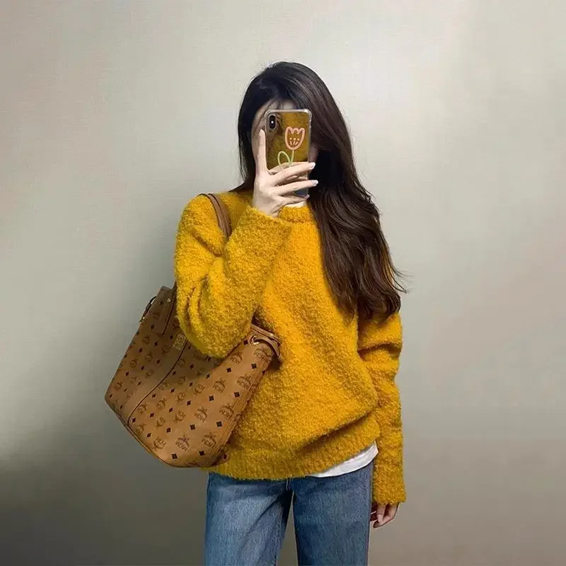 Осень/зима новый вязаный топ с длинными рукавами женский свободный крой мягкий и