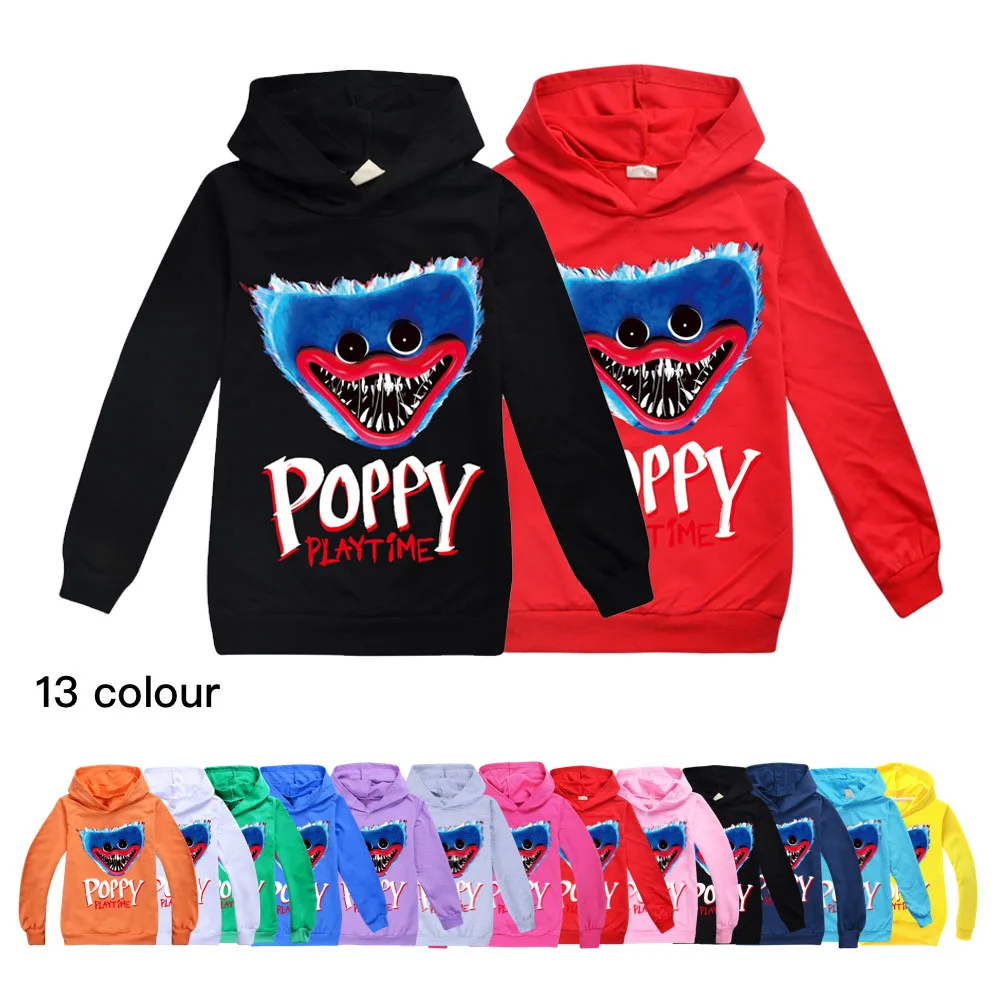 

Boys Girls Birthday Cartoon Hoodies cosplay Poppy play time Sweatshirt Anime Graphic Kids Clothes Print Long Sleeved Pullovers