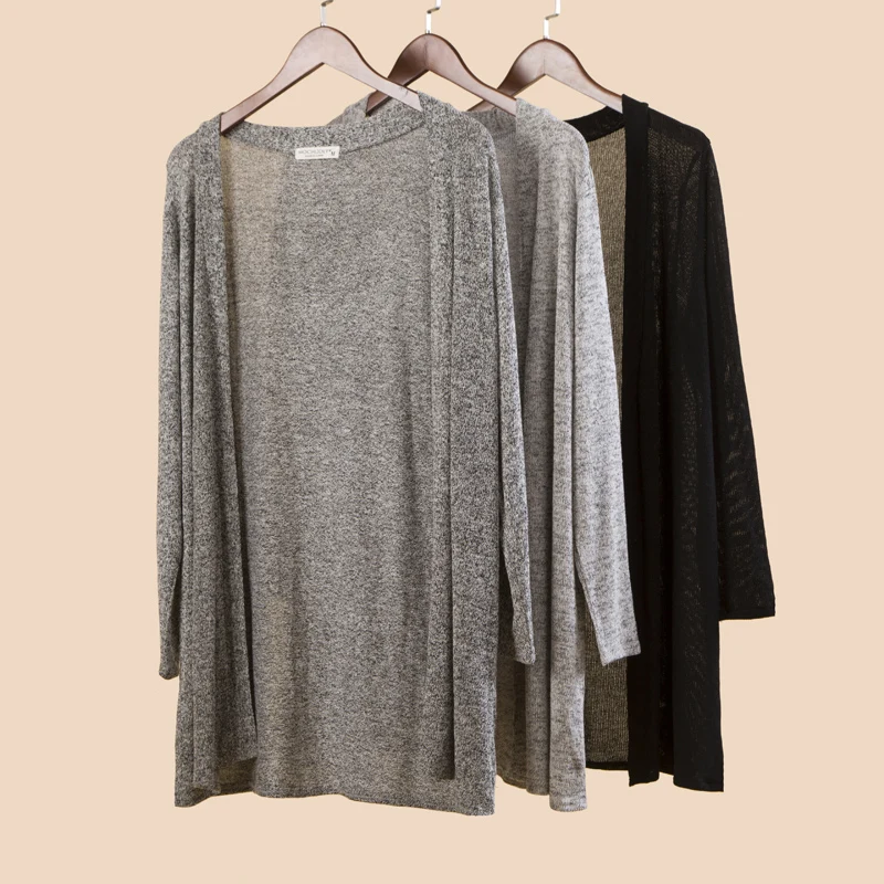 

Solid Knitted Women Cardigan 2022 Summer New Loose Long-Sleeved Fashion Casual Streetwear All Match Outwear Coat Tops