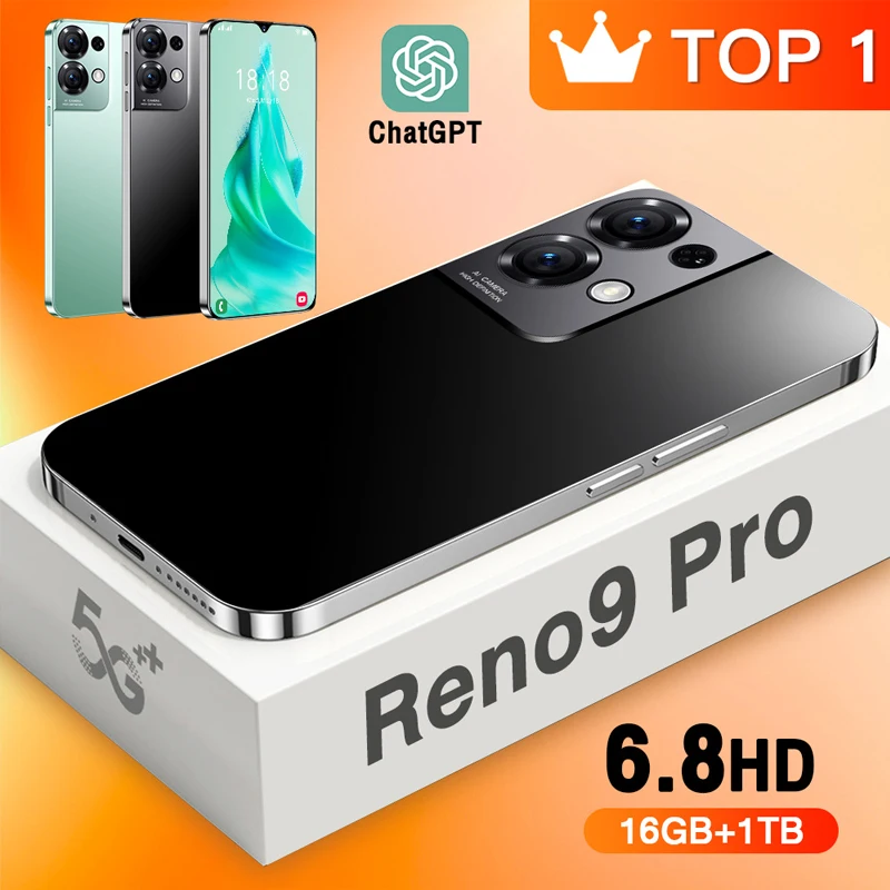 

2023 New Reno9 Pro Smartphone Global Version 5G Android 6.8inch HD Full Screen 16GB+1TB Mobile Phones Dual SIM Cards Cell Phone