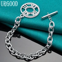925 sterling silver round roman numeral pendant chain bracelet for women men party engagement wedding fashion jewelry