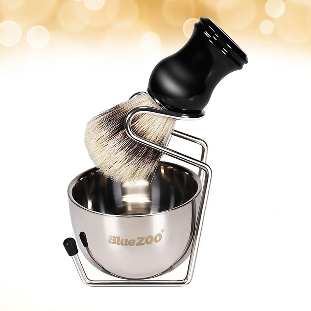 

1 Set Shaving Accessories Beard Cleaning Brush Mixing Bowl Metal Brush Bracket for Men ( )