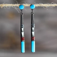 vintage blue stone long rod drop earrings for women tribal jewelry handmade metal ethnic boho brincos mujer z3d392