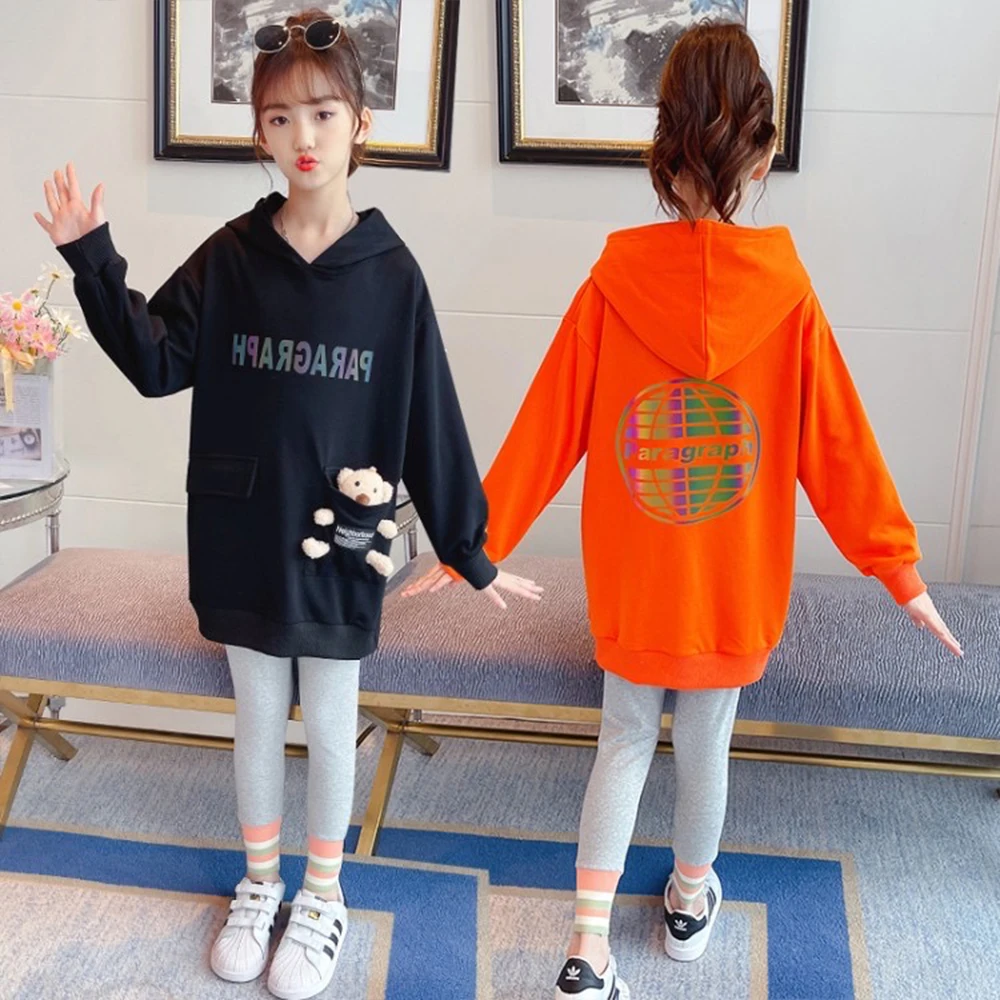 

Girls Sweatshirt With Pants Cotton Loose Causal Fashion Tops Bear Doll Hoodies Teens Clothes Hoodie Pullover Hooded Sweatshirts