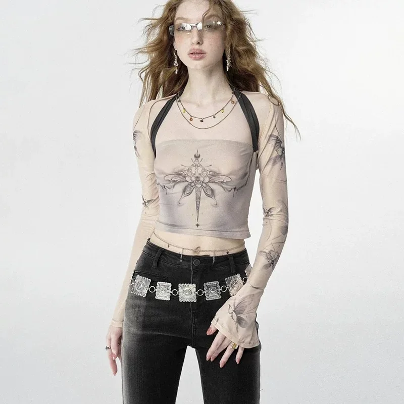 Женские рубашки с квадратным вырезом и принтом на шее топы обтягивающие