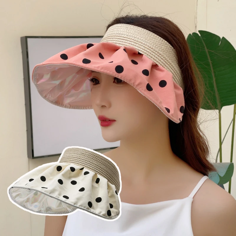 

2023 New Type EmptyTop Hat Women's Outdoor Sunscreen Shell Hat Spring And Summer Polka dots foldable Sun Hats