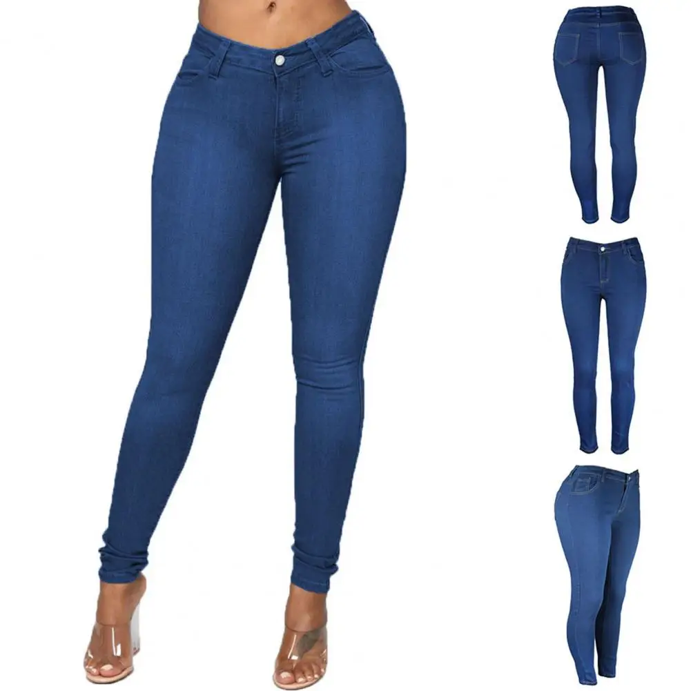 

Button Zipper Fly Popular Butt-lifting Mid Waist Denim Trousers Retro Women Jeans Bodycon for Party