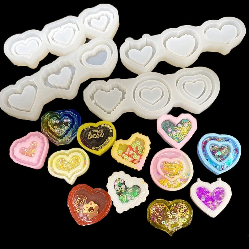

DIY Crystal Multi-layer Love Quicksand Silicone Epoxy Mold DIY Keychain Pendant Crafting Mould for Valentine Gift Y08E
