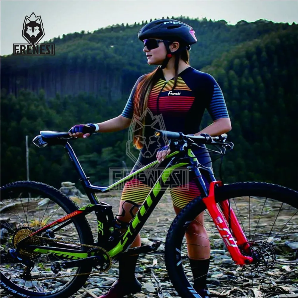 

Frenesi Monkey Black Female Cycling Jumpsuit Mountain Bike Fitness Sports Shirt Macaquinho Ladies Cycling Wear Short Pants Suit