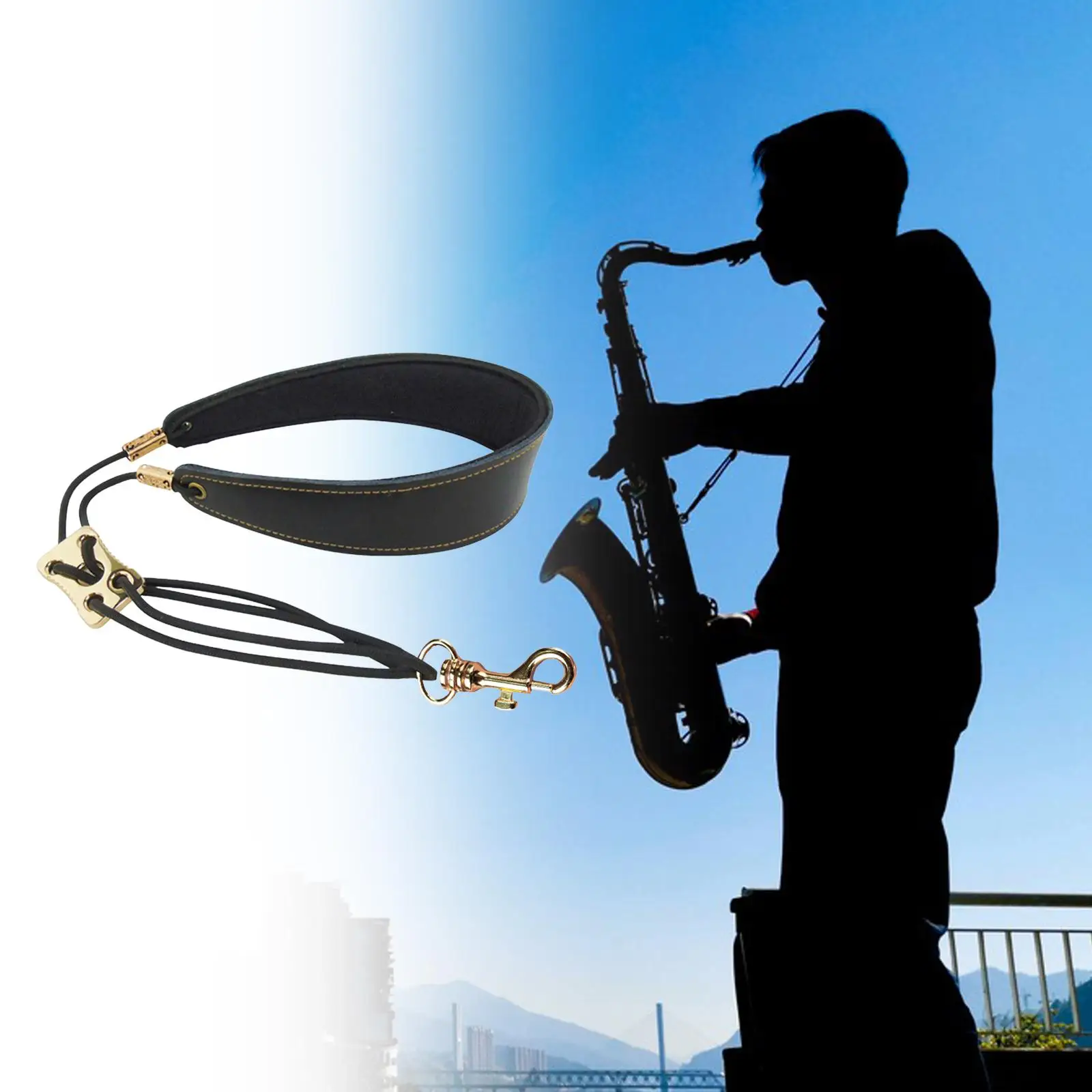 

Musical Instrument Neck Strap Neck Strap Shoulder Belt Black Adjustable Leather Universal Neck Strap Strap for Alto / Tenor