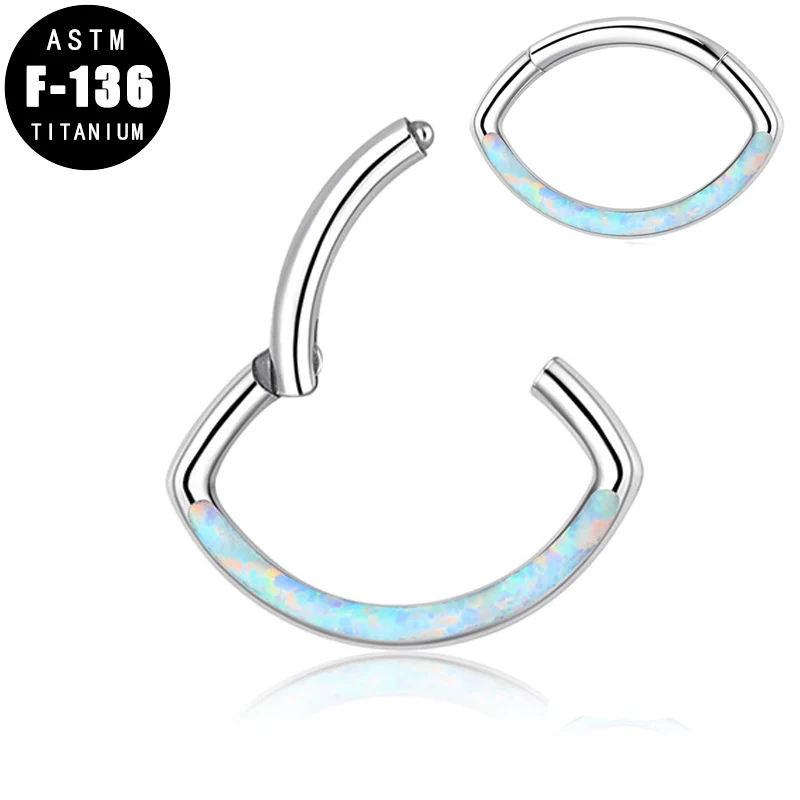 

ASTM F136 Titanium Small Nose Rings Opal Cartilage Piercing Eye-shaped Septum Clicker Hinged Segment Helix Earrings Body Jewelry