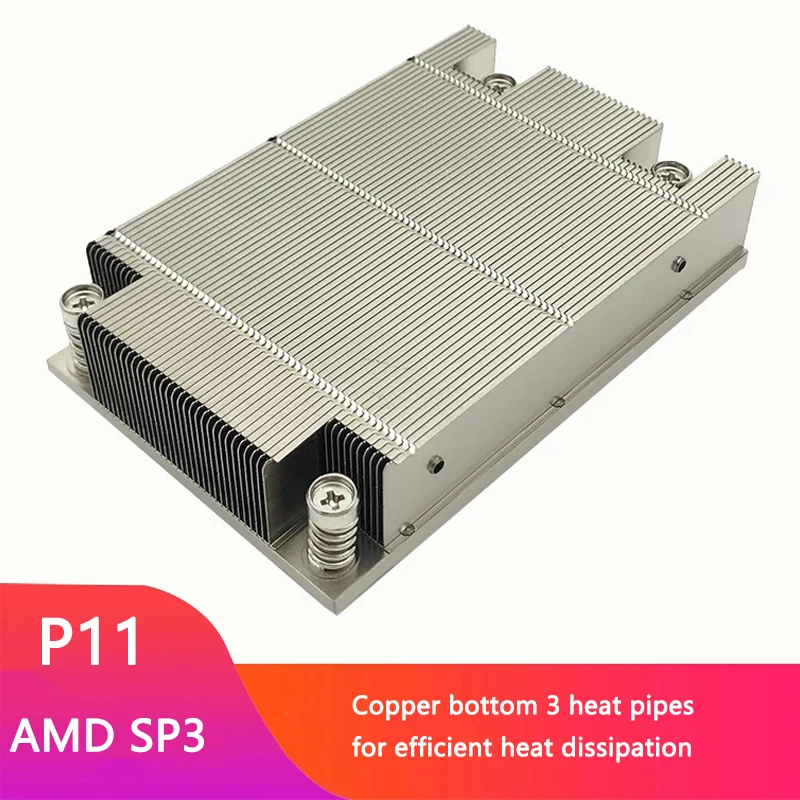 Coolserver-enfriador de CPU P11 1U, 3 tubos de calor, estación de trabajo, ventilador de refrigeración de ordenador, disipador térmico para AMD SP3