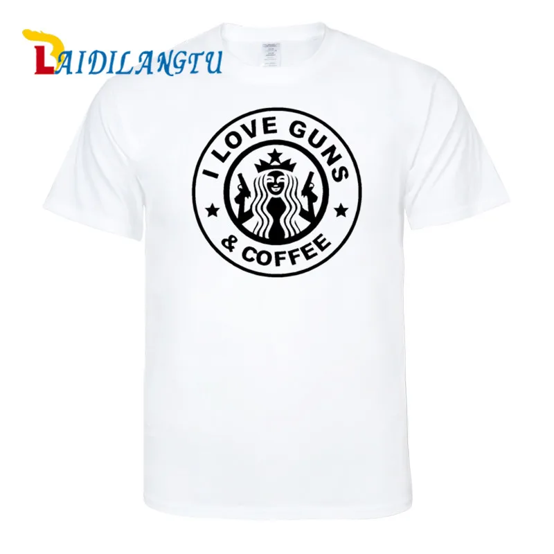 

Мужская одежда I Love Guns And Coffee, забавная футболка в стиле хип-хоп, стандартная хлопковая Футболка с круглым вырезом, мужские футболки