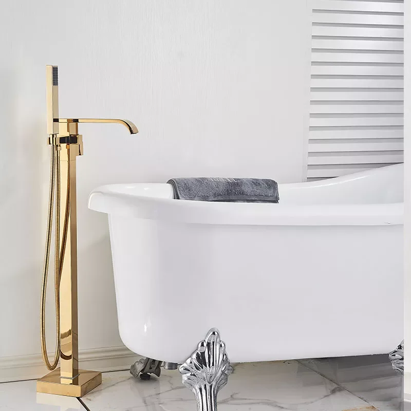 

Golden Bathroom Tub Mixer Tap Faucet Standiing Floor faucet ABS Plastic Hand Shower Waterfall Floor Stand Bath Tub