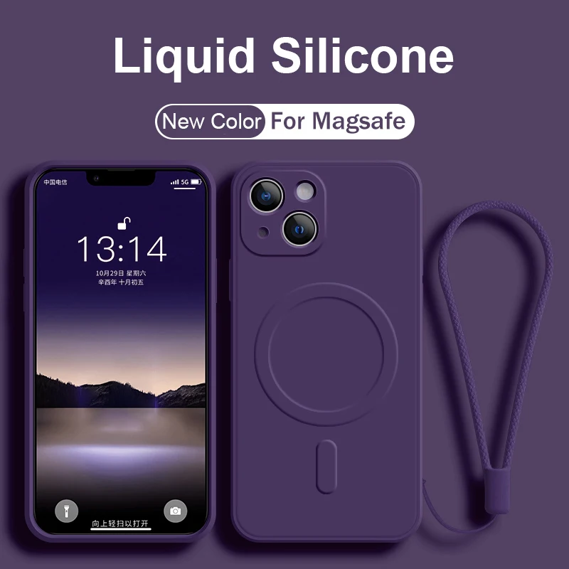 Жидкий силиконовый чехол для телефона MagSafe с беспроводным зарядным устройством