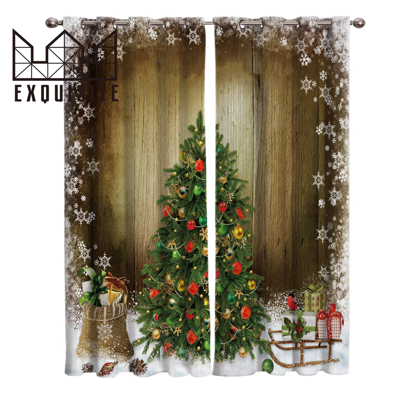 

Деревянные шторы с рождественской елкой, большие Оконные Занавески для гостиной, кухни, спальни, украшение для детской комнаты, домашний де...