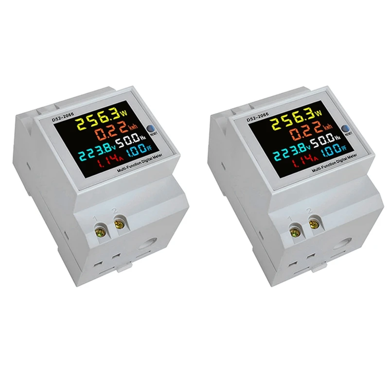 

2X Din Rail AC Monitor 6IN1 40-300V 100A Voltage Current Power Factor Active KWH Energy Frequency Meter VOLT AMP