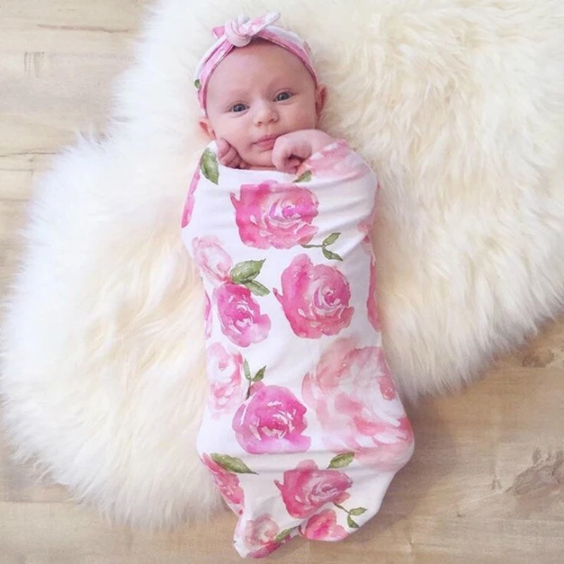 

2020 New Newborn Floral Snuggle Swaddle Blanket Baby Boys Girls Sleeping Bag Wrap Headband Cloth 0-3M