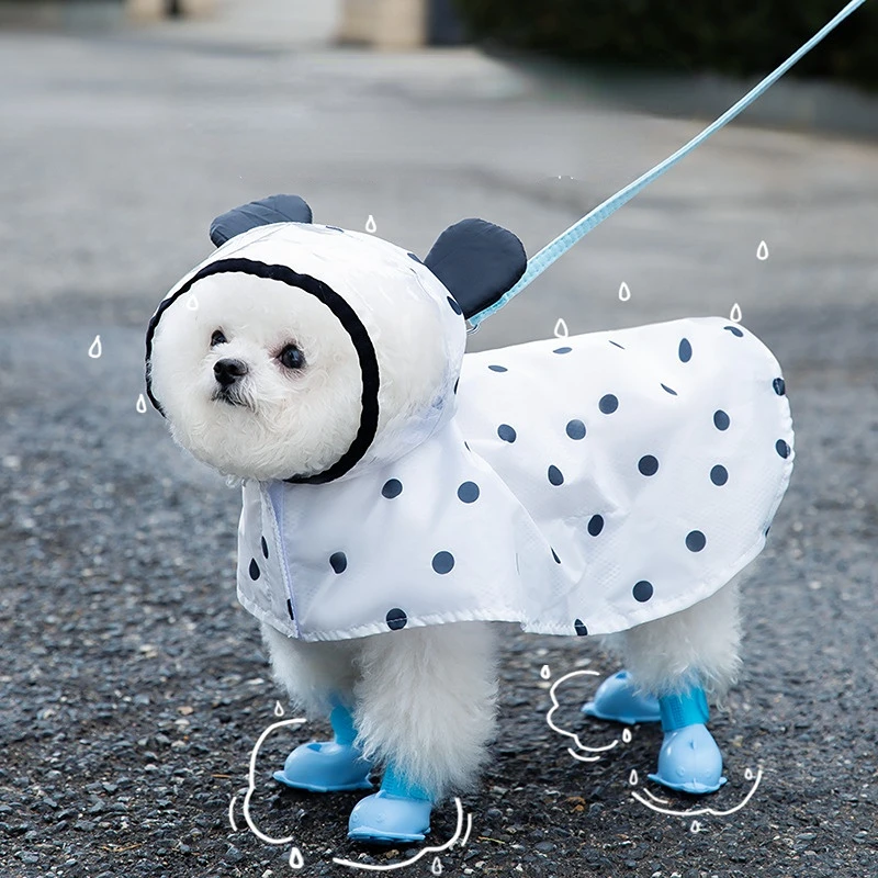 Cute Bear Ears Hat Dots Printed Pet Clothes For Small Medium Dogs Rainy Season Outing Portable Rain Coats