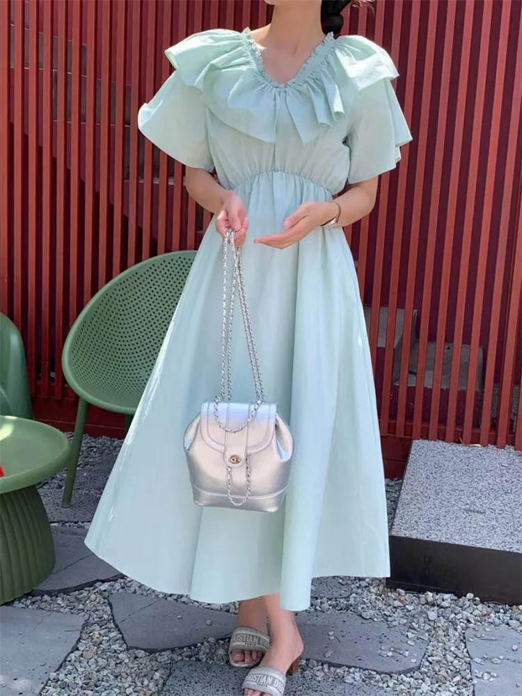 

Женское праздничное платье с оборками, повседневное однотонное плиссированное платье в минималистичном стиле, длинное платье в стиле пэчворк на лето