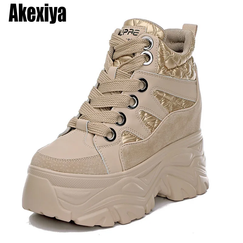 

8cm Genuine Leather Women fur warm Ankle Boots Platform Shoes Wedge Sports Casual Shoes Fashion Boots Motorcycle Winter BC5397