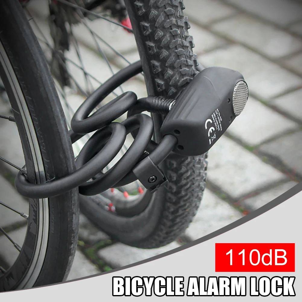 

Bike Lock Anti-Theft 120cm Cable Lock with 110dB Alarm Battery Operated Universal Security Alarm Lock 2 Mode Vibration Activated