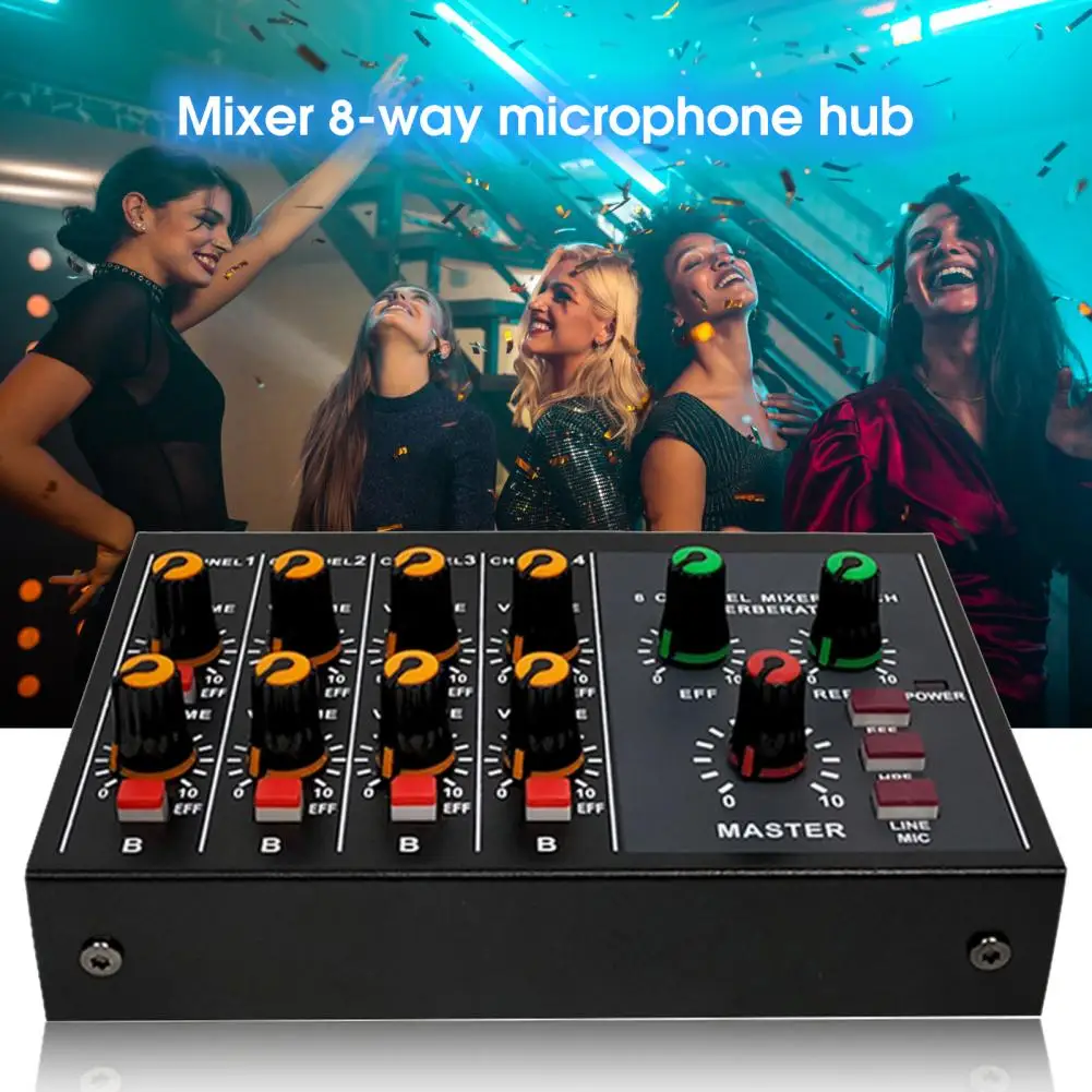 

MIX-428 Reliable Portable Mixer Low Noise Adjustable Power Adapter/Battery Dual Use Audio Mixer Mini Mixer Volume Control
