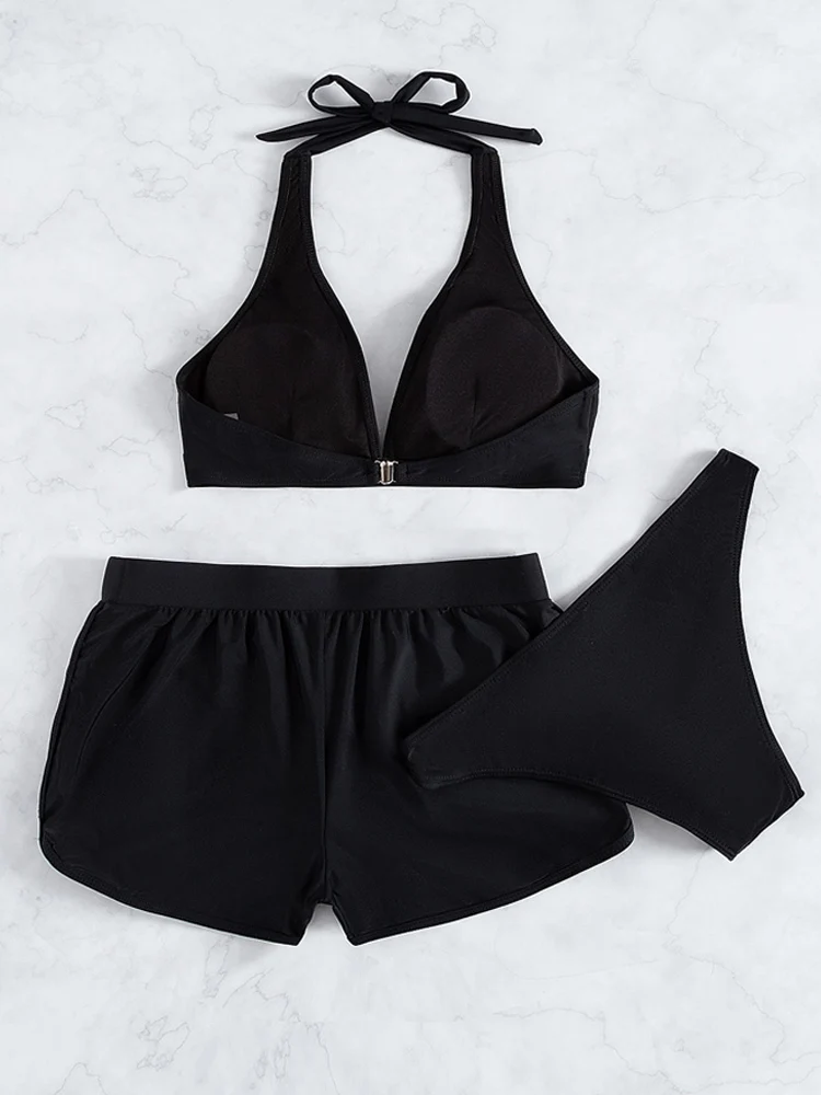 Купальник женский однотонный черный с завышенной талией яркий комплект 2022 новый