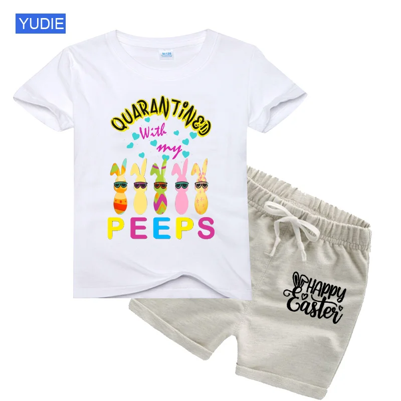 

2022 New Children T Shirt Easter Day Boys Girls Print Kids Boys Easter Eggs T-shirt Boys Short Sleeve Fashion Casual Set