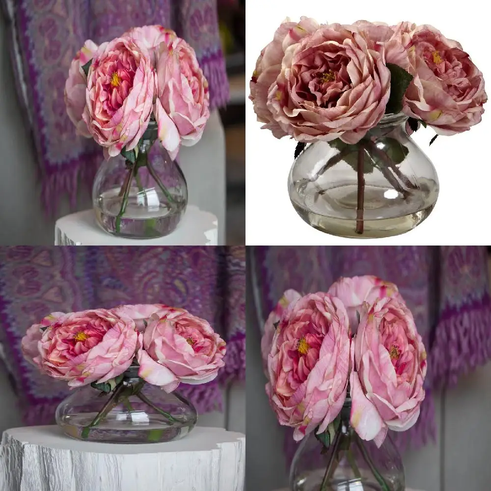 

Fake Flower Charming Pink Artificial Rose Flower with Decorative Vase, Long-Lasting Fake Rose for Home Decoration.