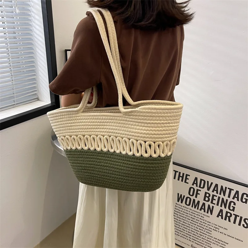 Single Shoulder Bag Hollow Cotton Woven Bag The Large Capacity of French New Summer Straw Bag Seaside Holiday Beach Bag Female